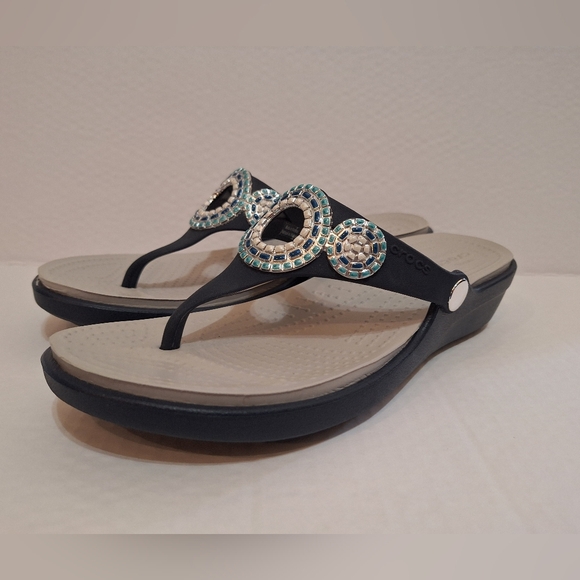 CROCS Shoes - Crocs Wedge Sandals sz 8 Women Beach Shoes Sanrah Diamante Blue